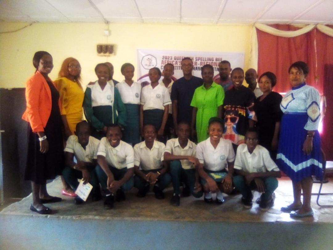 Students supported by the foundation at a spelling bee competition